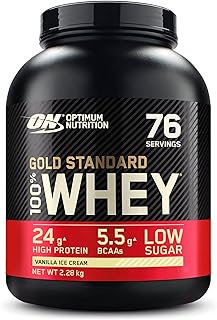 Optimum Nutrition Gold Standard Whey Muscle Building and Recovery Protein Powder With Naturally Occurring Glutamine and Amino Acids, Vanilla Ice Cream, 76 Servings, 2.28kg, Packaging May Vary