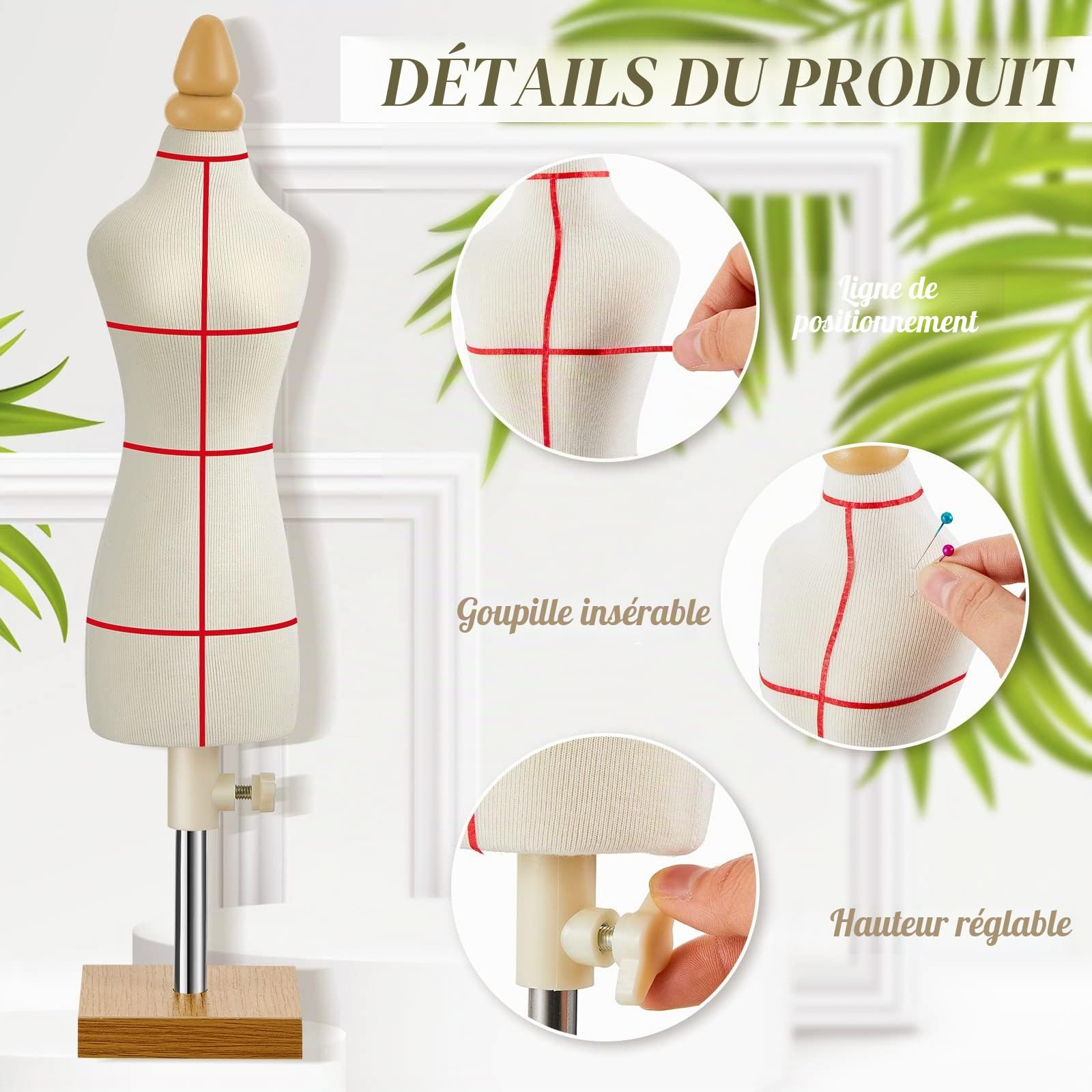 Lot de 10 mini mannequins de couture pour femme - Taille 1/4 - Avec patch rouge - Pour couture flexible
