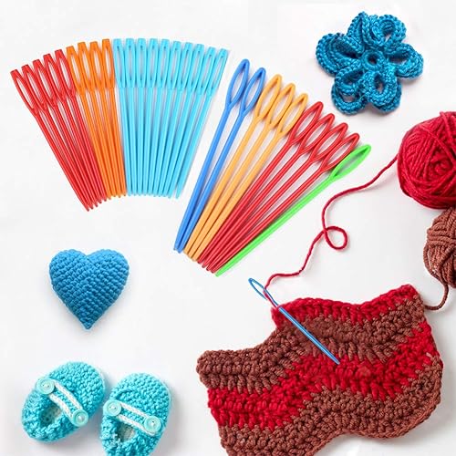 Miniatura 9 de 30 agujas de plástico de ojos grandes, agujas de tejido de plástico de 2.7 pulgadas3.5 pulgadas5.9 pulgadas, agujas de hilo, agujas de aprendizaje,