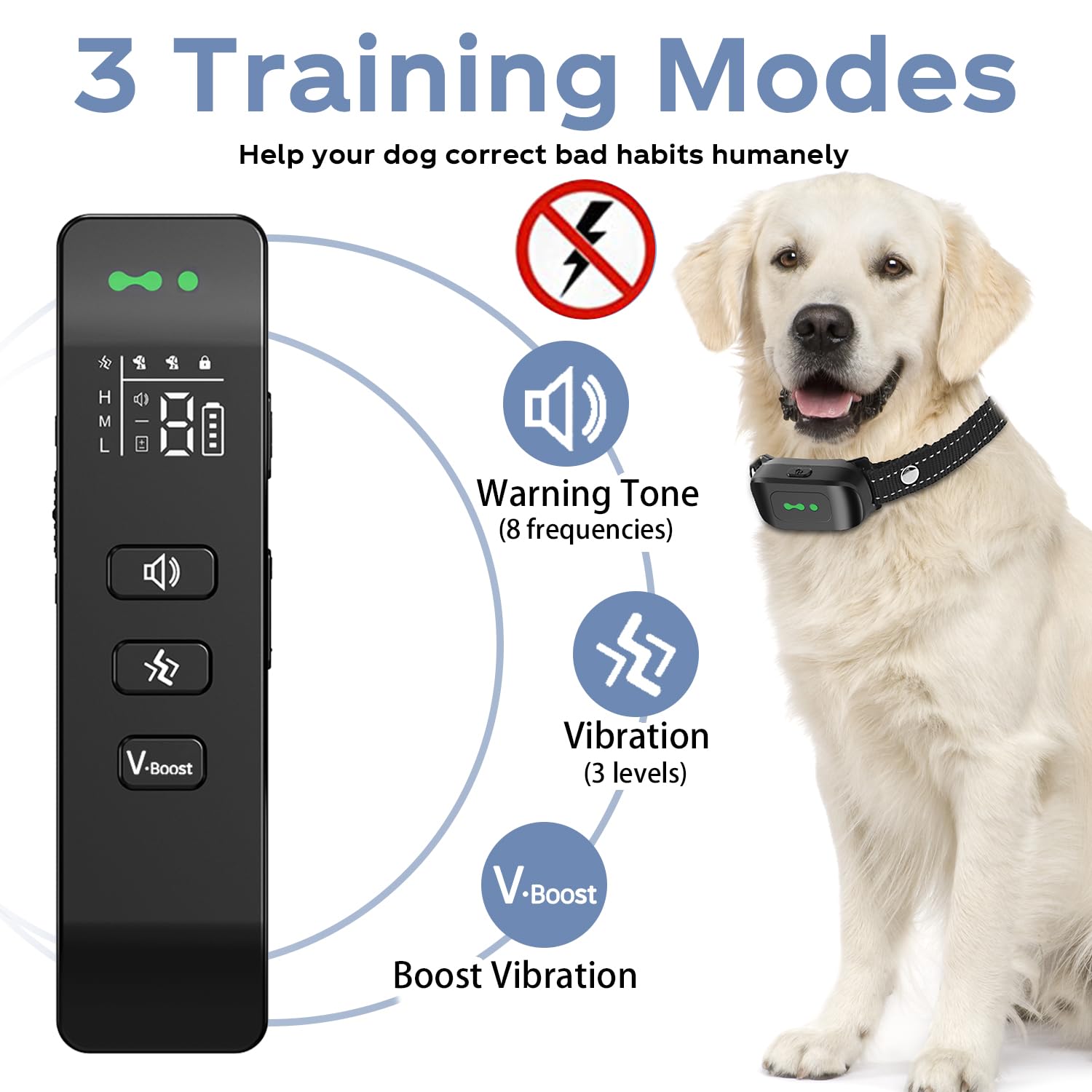 Anti Barking Collar with Remote 2600ft, Dog Training Collar for Small Medium Large Dogs with Vibration/Sound & Safety Lock - Image 3