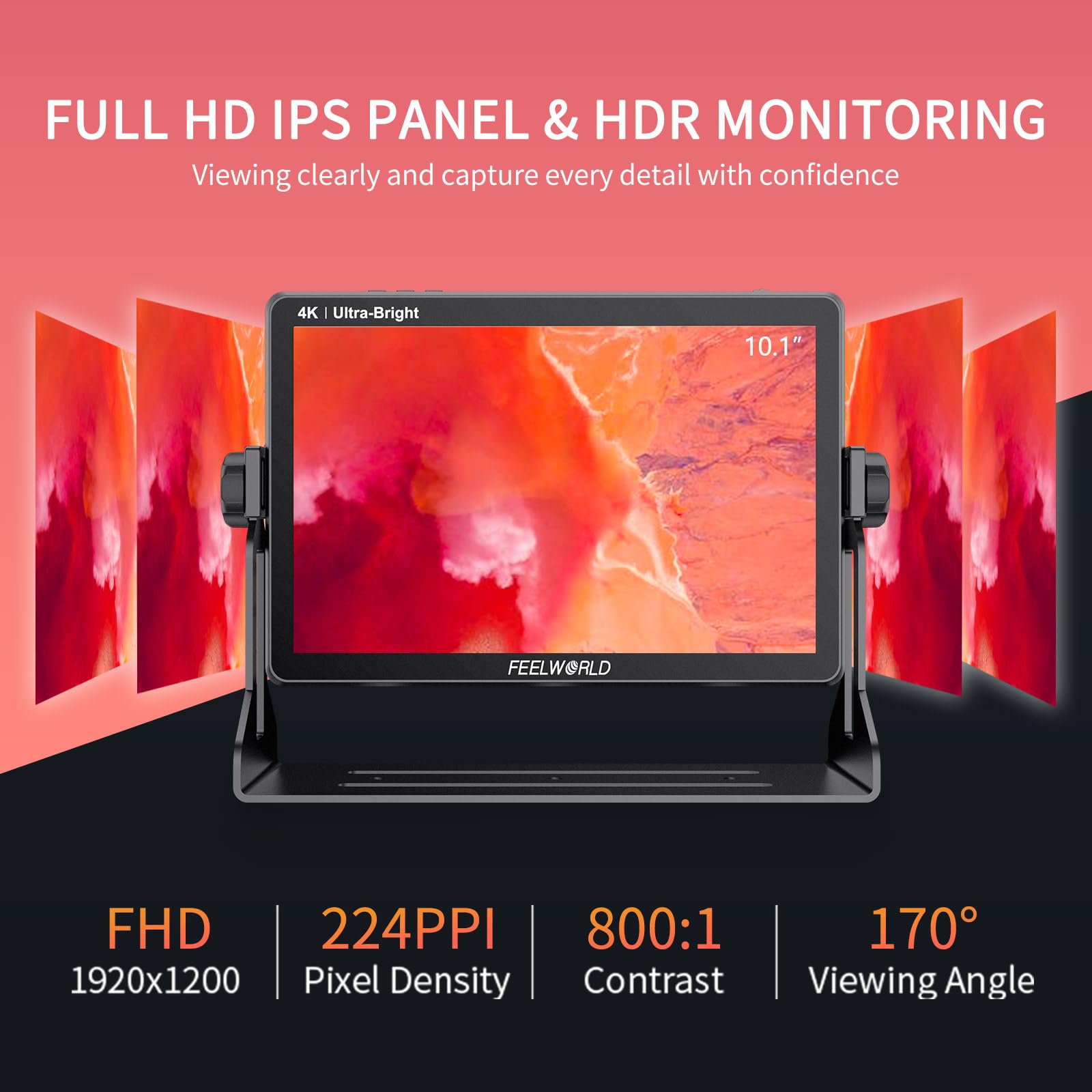 FEELWORLD LUT11H Camera Field Monitor 10,1 pollici touch 2000 nit ultra luminoso per reflex digitali con forma d'onda LUT F970 Kit di installazione e alimentazione Uscita ingresso HDMI