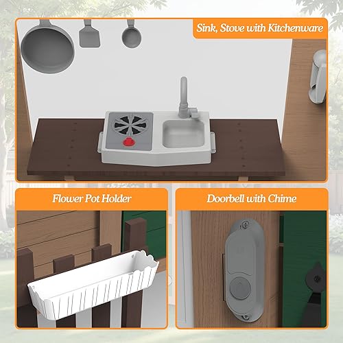 Miniatura 6 de Seizeen Casa de juegos al aire libre para niños, casa de juegos de madera de abeto para niños, casa de juegos para interiores y exteriores, casa de