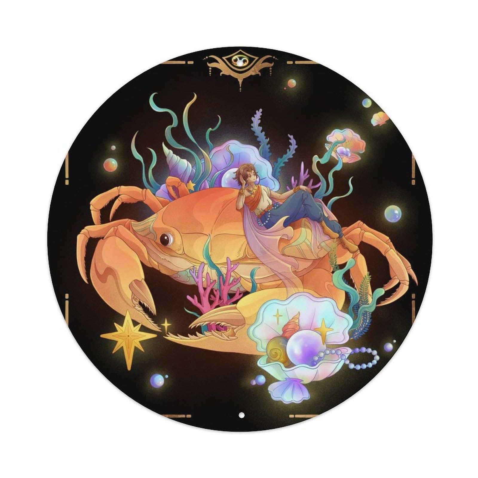Twelve Zodiac Art Poster Cancer Vintage Metal Tin Sign Plaque Wall Decor for Cafe, Club, Garden Round Metal Poster 8x8Inch