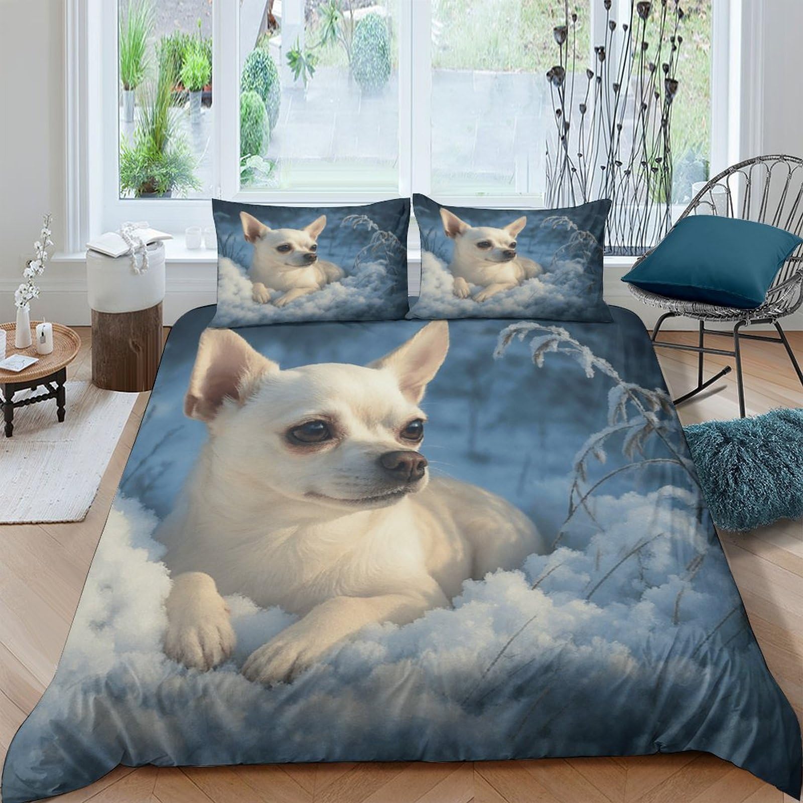 Ctjqhvkz Style-10 3D Printed Cloud Chihuahua Fitted Sheet Microfiber Soft Mattress Cover Bedroom Decor Anti-Slip Machine Washable Single（135X200cm）