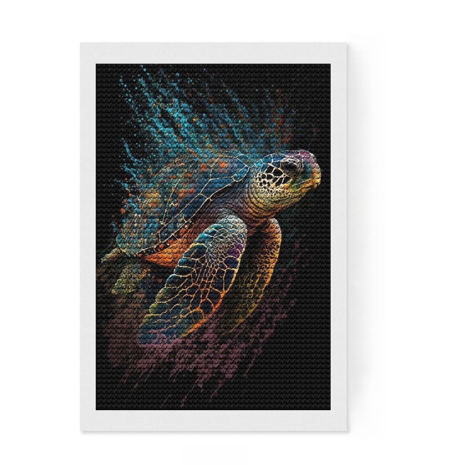 Junmoney Paintsplash Sea Turtle Diamond Art Canvas 8"x12", for Women, Sparkling Round Gems, Gift Idea, Boho Decor, Satisfying Creative Project