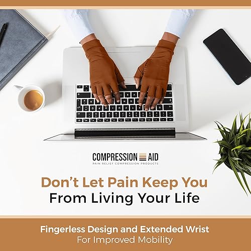 Miniatura 4 de Guantes cobre para artritis para mujeres y hombres - Guantes de compresión sin dedos para mujer - Guante de compresión para ganchillo (caramelo, S)