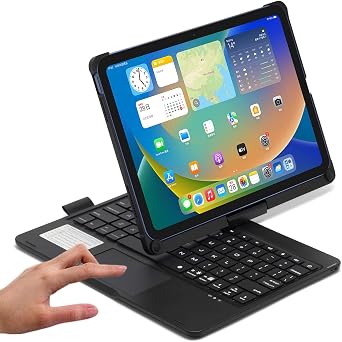 360 Degree Rotating iPad 9th Generation Keyboard Case, iPad 8th / 7th Generation, Cover with Keyboard, Touch Pad, Pencil Storage, Wireless Bluetooth Keyboard, Aluminum, Compatible with iPad 9/iPad8
