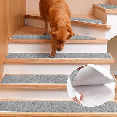 Miniatura 3 de Alfombras antideslizantes con autoadhesivo, 30 x 8 pulgadas, cintas antideslizantes reutilizables de seguridad para escaleras, juego de 7 alfombras