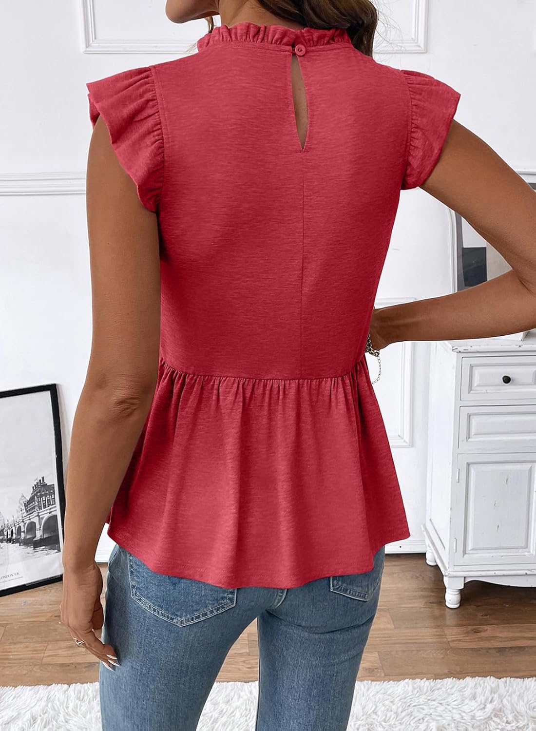 SHEWIN Womens Blouses Peplum Babydoll Summer Tops Ruffle Sleeve Dressy Casual Elegant Ladies Solid Shirts Spring Clothes - Image 3