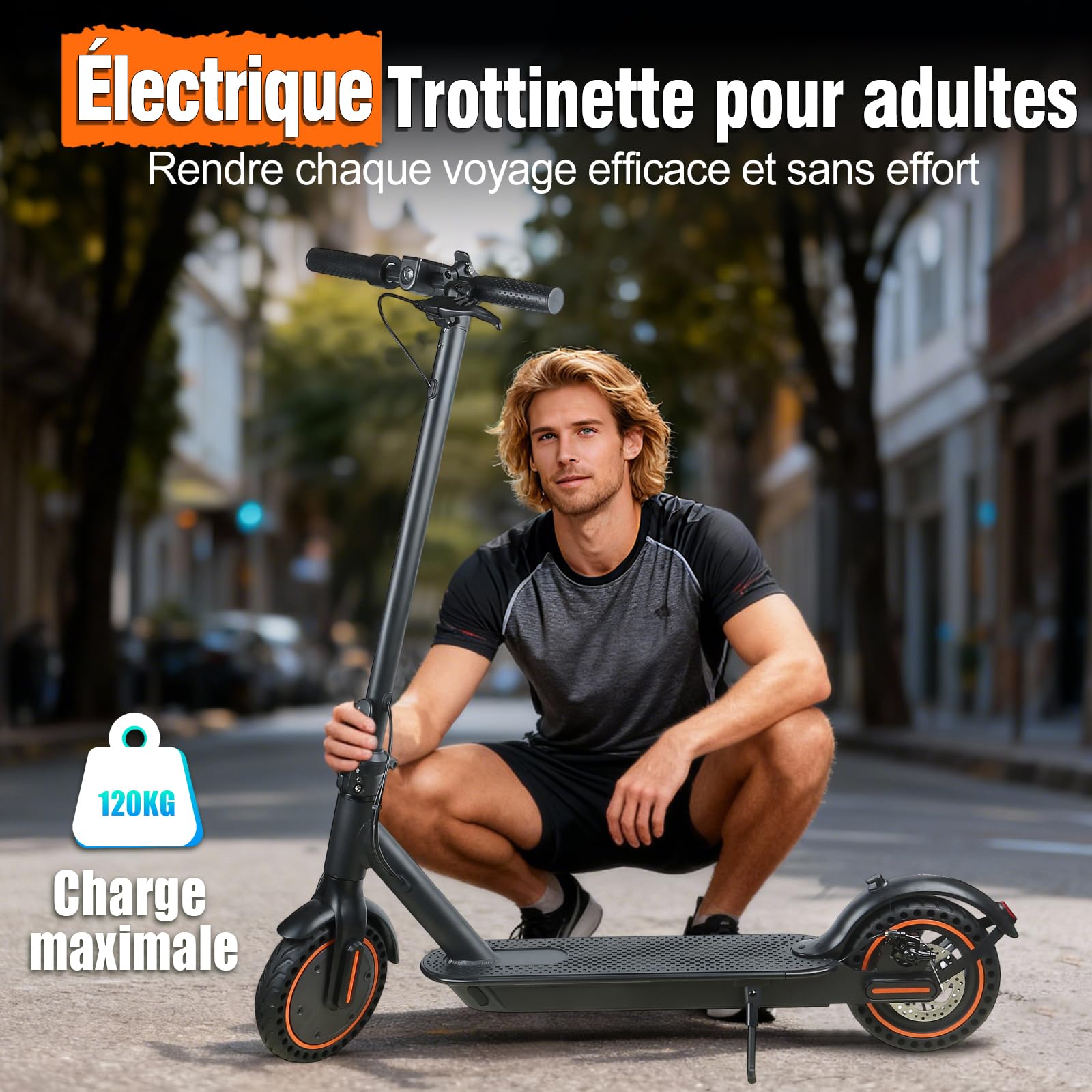 Trottinette électrique Pliable pour Adultes, 8,5 ", Batterie 36V 10Ah, autonomie Max. de 30km, Moteur Max. 500W, Doubles Freins, pneus nid d'abeille incrémentaux, Charge 120kg