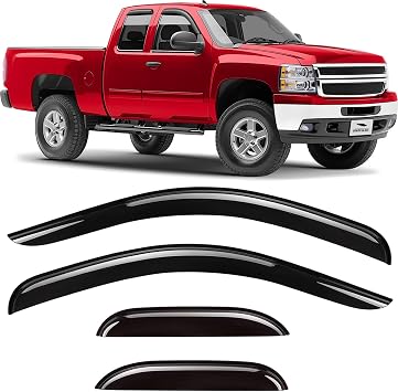 Voron Glass Tape-on Extra Durable Rain Guards for Trucks Chevrolet Chevy Silverado/GMC Sierra 2007-2013 Extended Cab, Window Deflectors, Vent Window Visors, 4 Pieces - 130093f