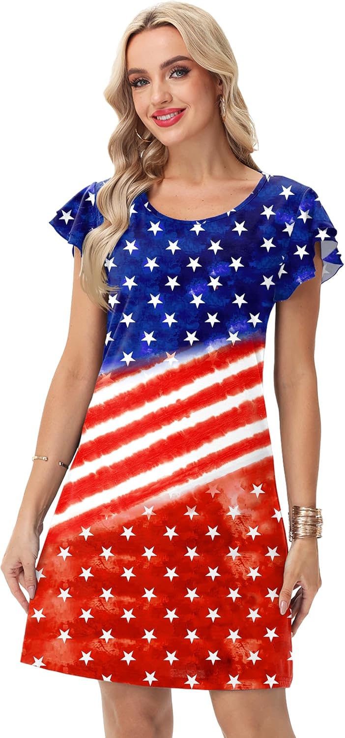 AOBUTE Womens 4th of July Dress American Flag Party Dresses USA Parade Mini Dress - Image 4