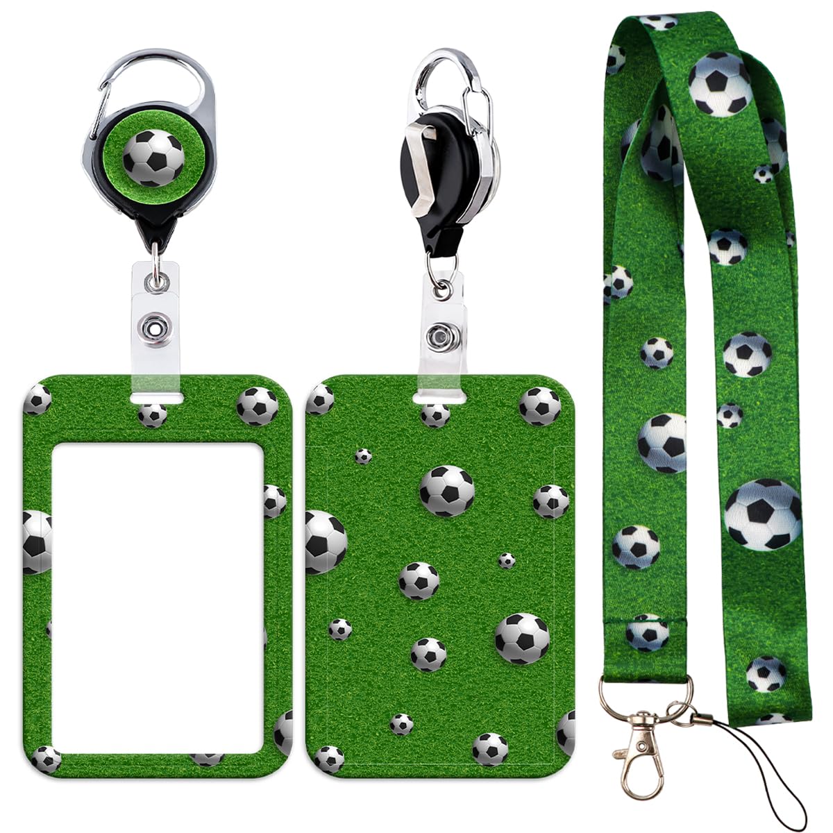 BKBKAAK Soccer Lanyard for Id Badge Holder, Retractable Clip Reel for Name Tag,Sport Lanyards with Keychain for Coach Teacher Student