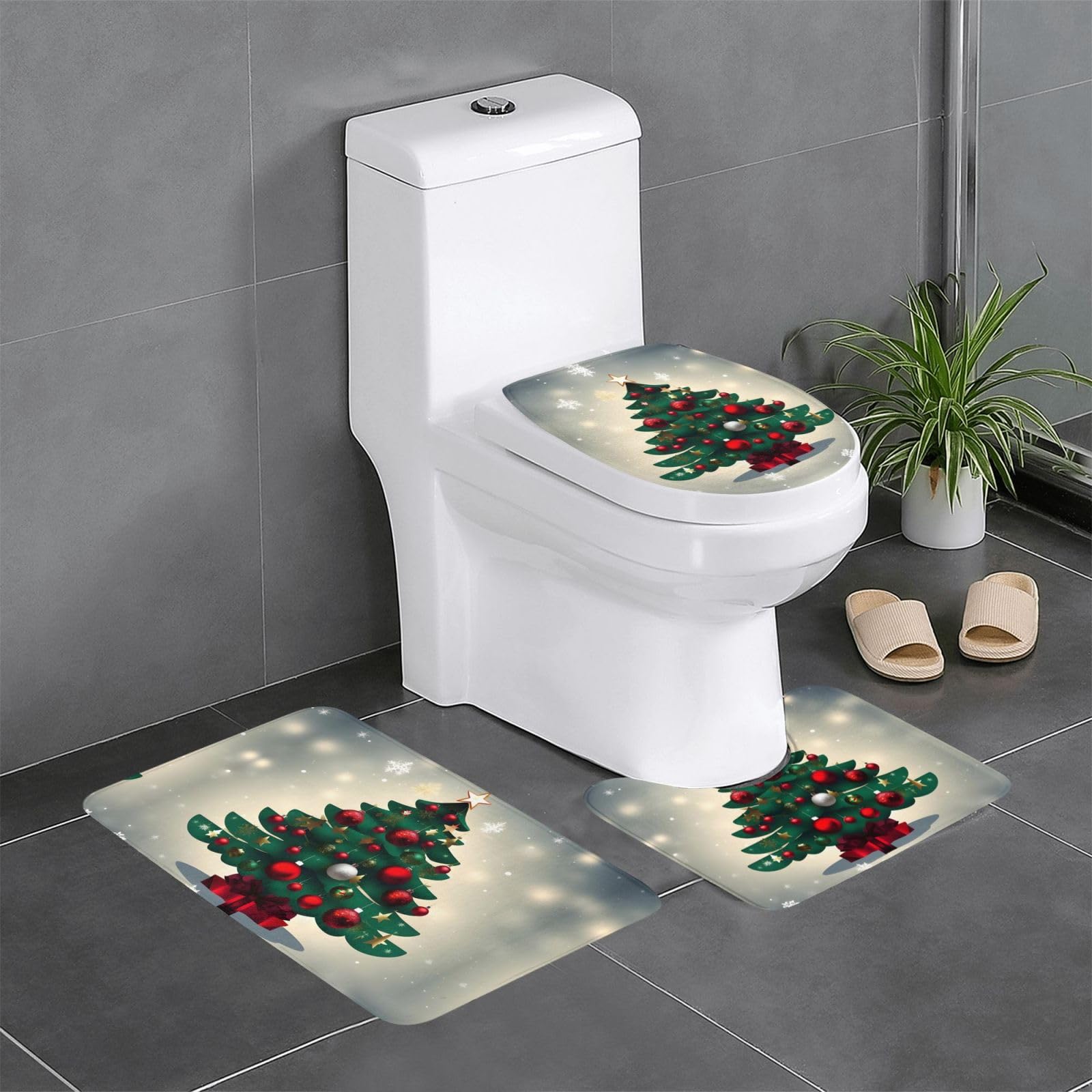 Tapis de salle de bain antidérapants en lot de 3 au design arbre texturé