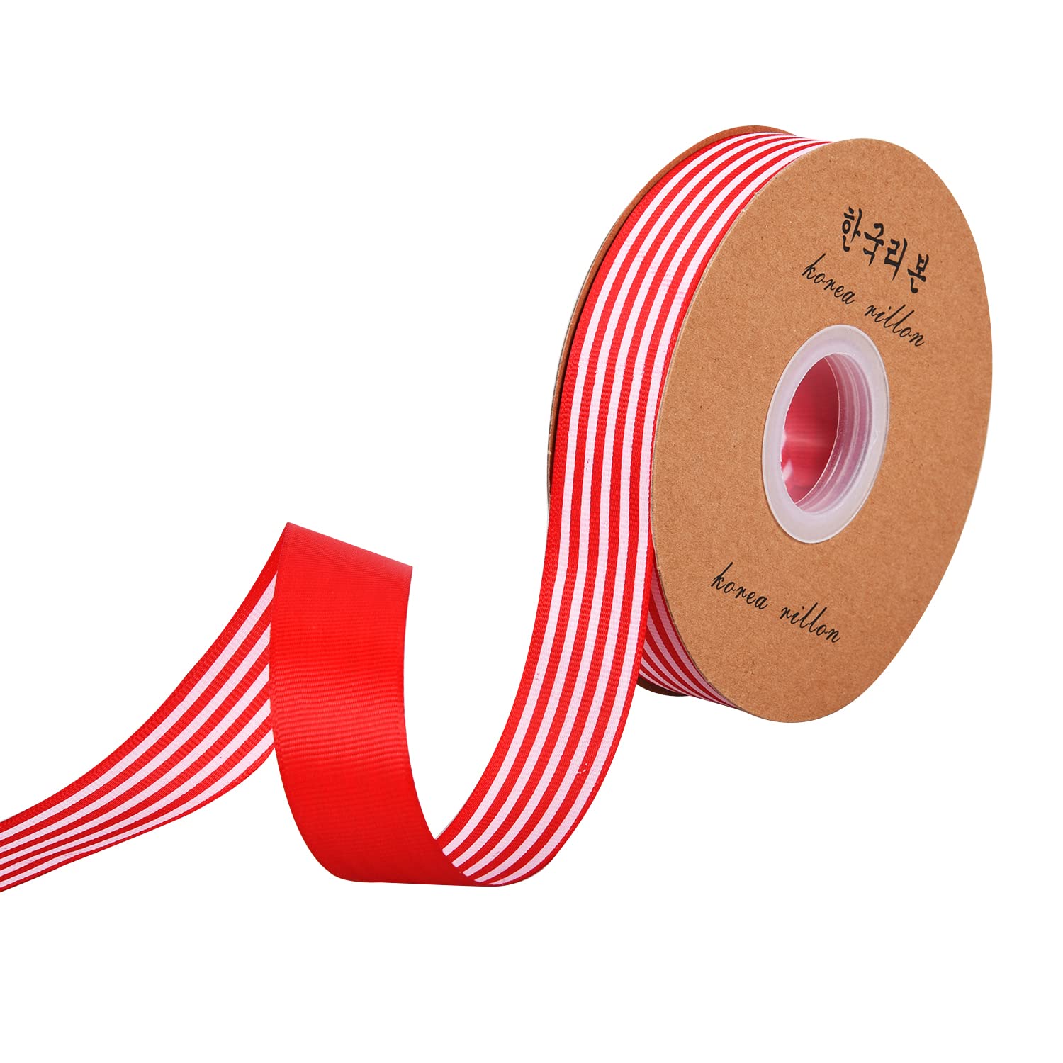 50 Yards Red and White Striped Grosgrain Ribbon Christmas Grosgrain Fabric Ribbon for Gift Wrapping Bows Making Wreath Decoration (Red and White, 2.5cm)