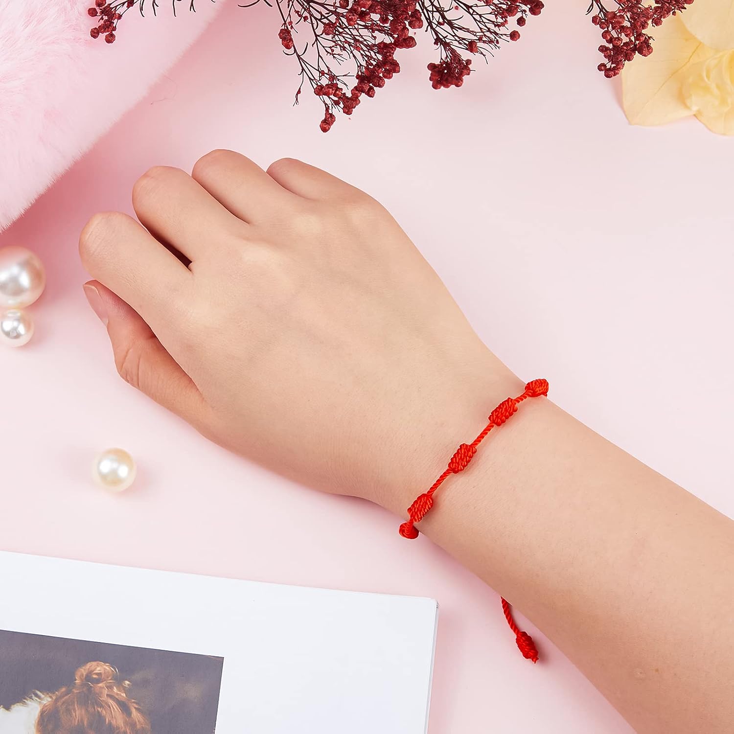 Epakh 50 Pieces Red String Bracelets 7 Knot Braided Bracelet Adjustable Cord Kabbalah Protection Handmade Friendship Amulet Good Luck Bracelet for Women Men