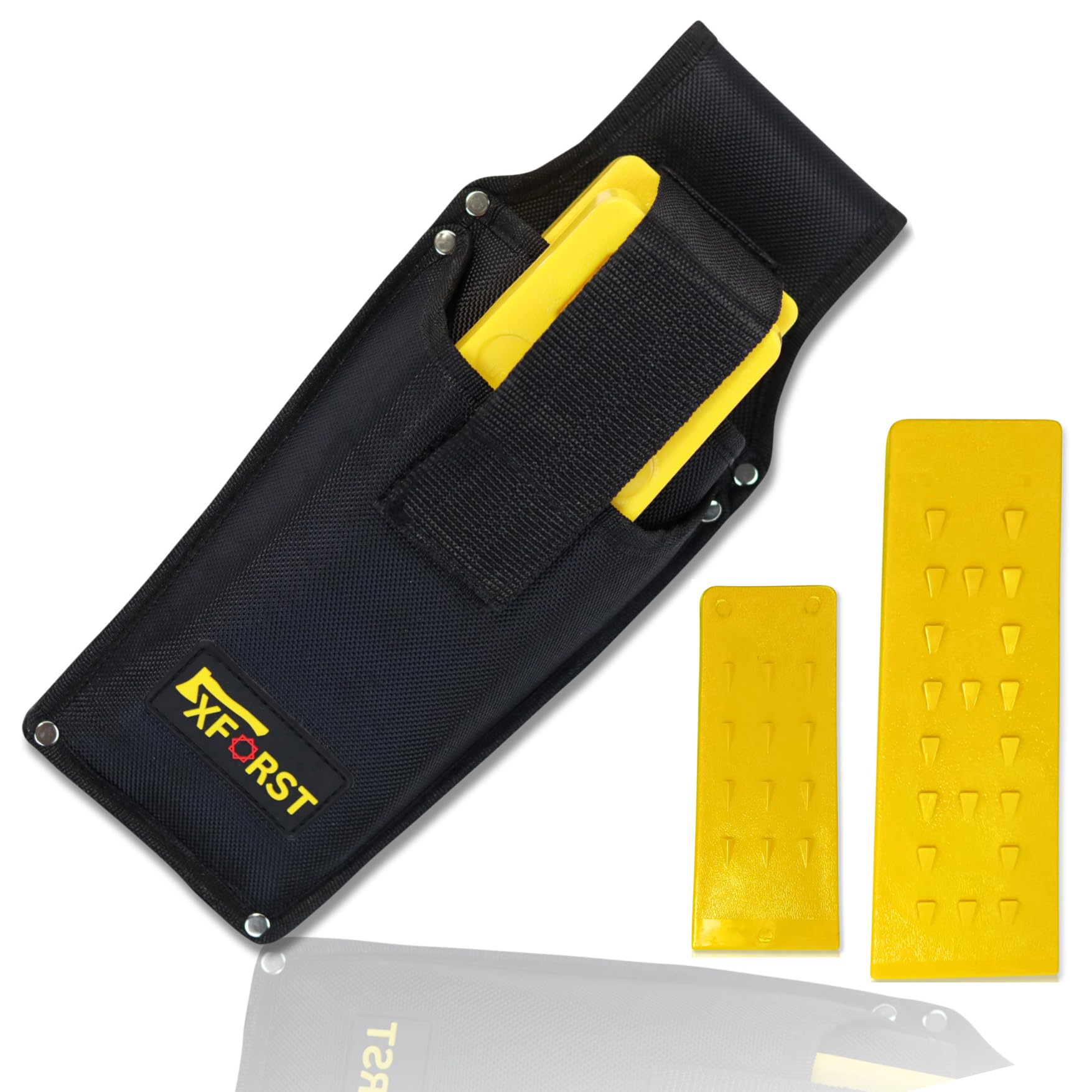 Cales d’Abattage Professionnelles Lot de 2 – Coins Forestiers 19,5 cm & 24,2 cm Plastique ABS Jaune Résistant aux Chocs et au Gel – Accessoires Tronçonneuse avec Sac