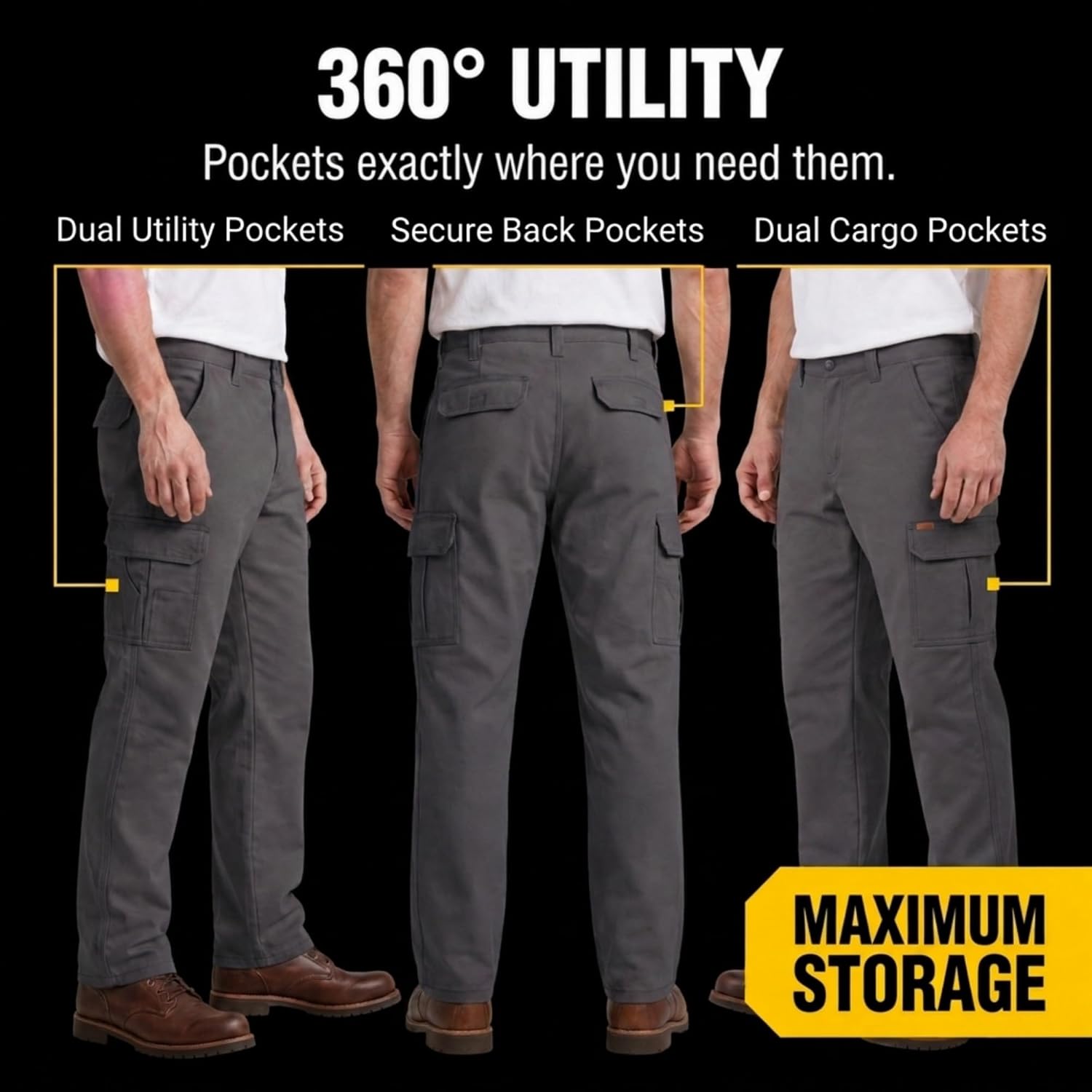 STANLEY Fleece Lined Work Pants for Men with Cargo Pockets, Winter Workwear