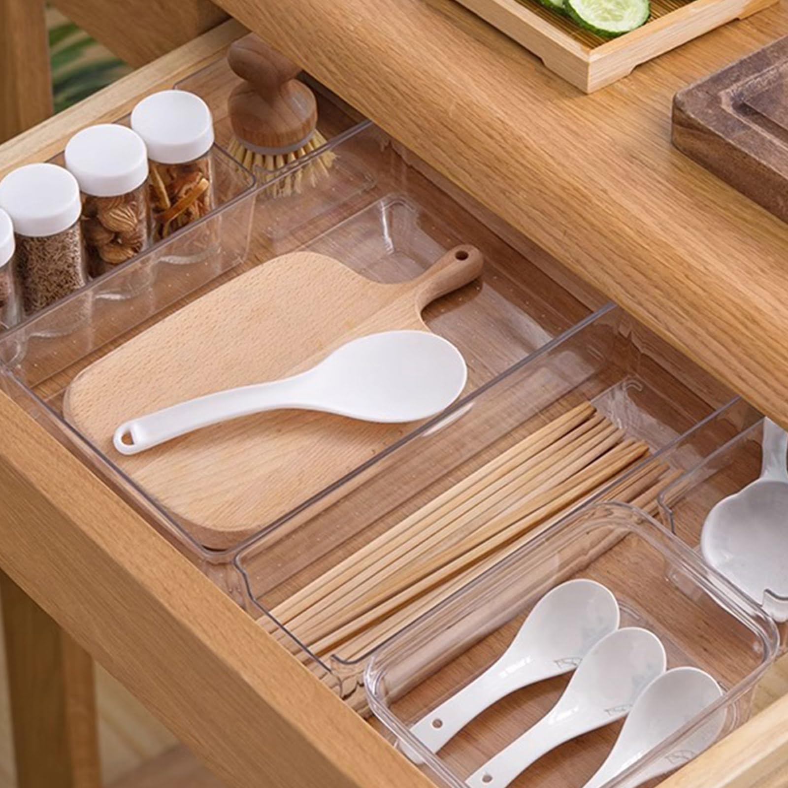 Vassoi trasparenti per cassetti organizer Set contenitori multi-formato per cucina, bagno, camera da letto e ufficio Organizer per cassetti trasparente PET