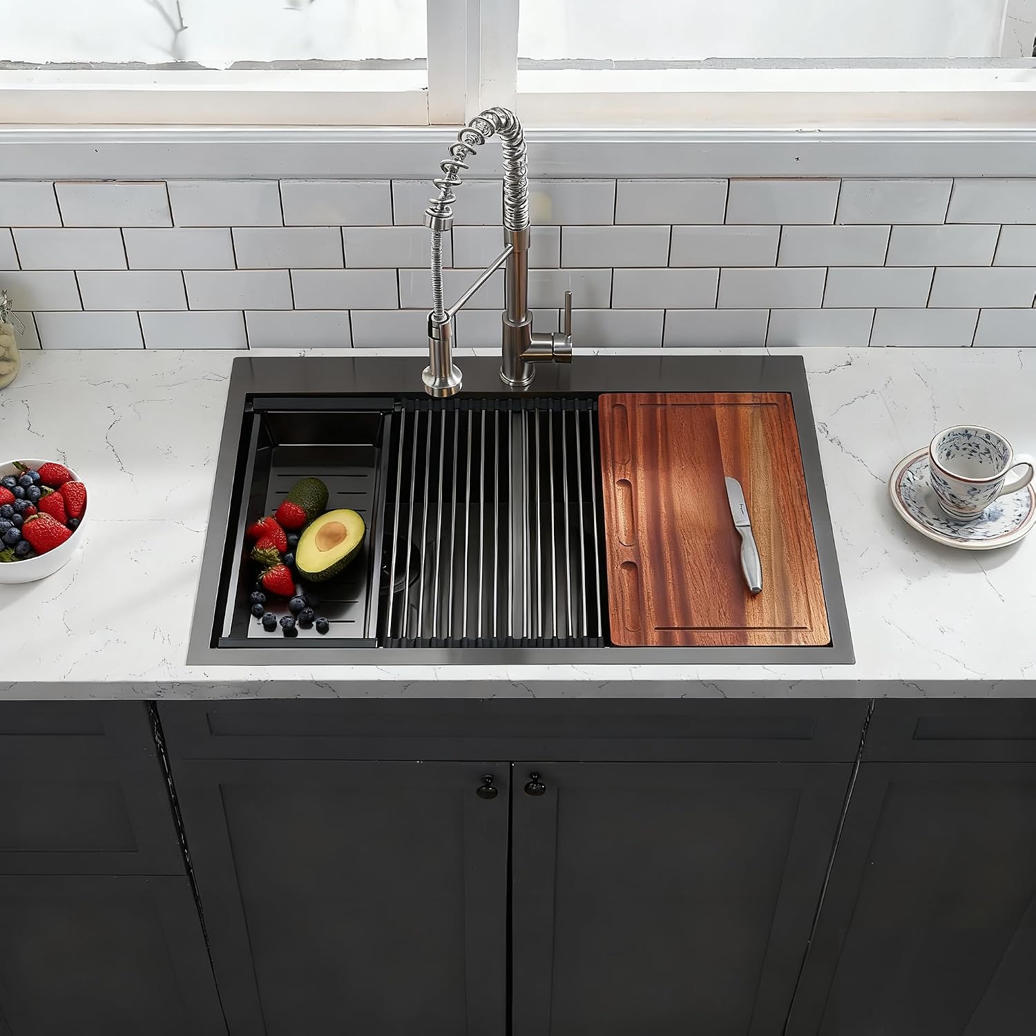 Comllen 33''× 22''× 10'' Kitchen Sink 16-gauge 304 stainless Gunmetal Black, Stainless Steel Drop in Double Basin Kitchen Sinks with Accessories