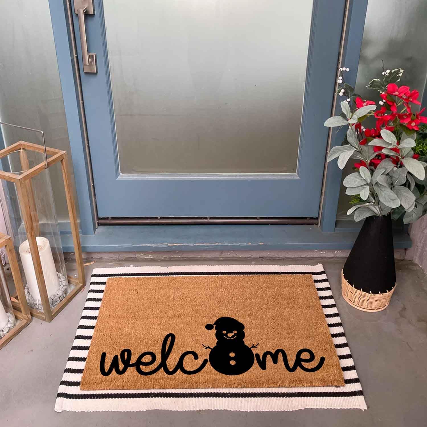Lustige Fußmatte für Eingangsbereich, Outdoor, mit robuster Veranda, Terrasse, Willkommens-Matte, natürliche Kokosfaser, Geschenkidee, 60,2 x 40,9 cm (Schneemann, Winter, Weihnachten)