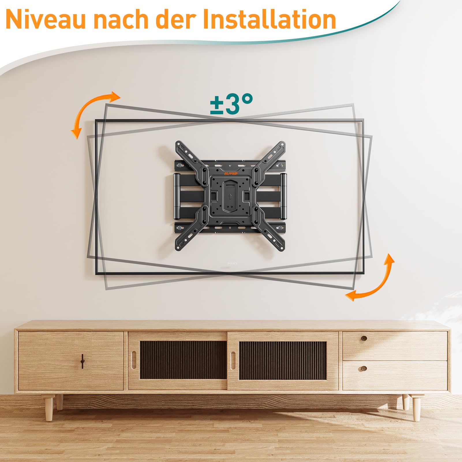 ELIVED Ultra Slim TV Wandhalterung für 26-60 Zoll Fernseher, Low Profile Wandhalterung TV schwenken und neigen, Max VESA 400x400mm, hält bis zu 40kg. Max 16“ Holzständer TV Halterung EV3033