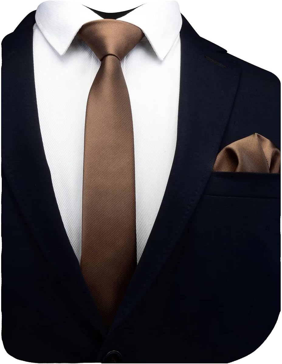 GUSLESON 2.4" Slim Necktie and Handkerchief Set For Men Solid Skinny Tie Set