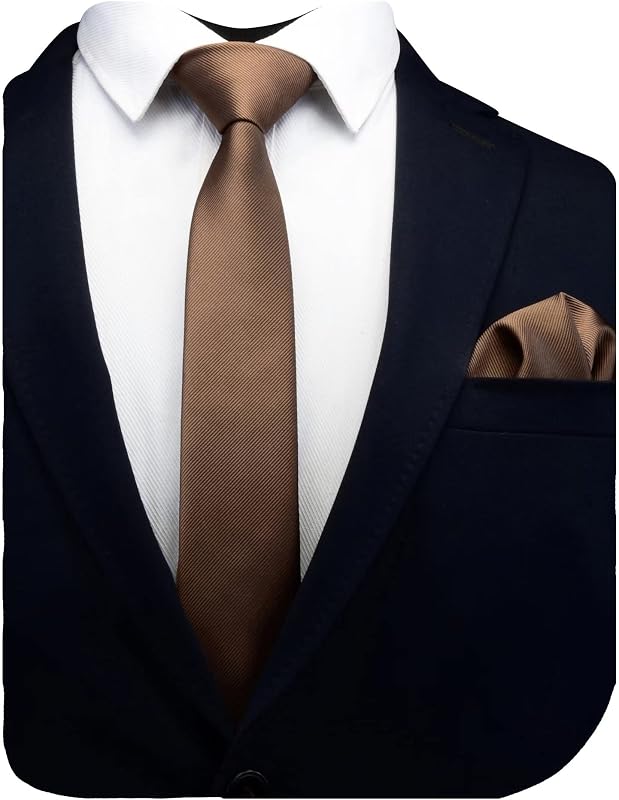 GUSLESON 2.4" Slim Necktie and Handkerchief Set For Men Solid Skinny Tie Set