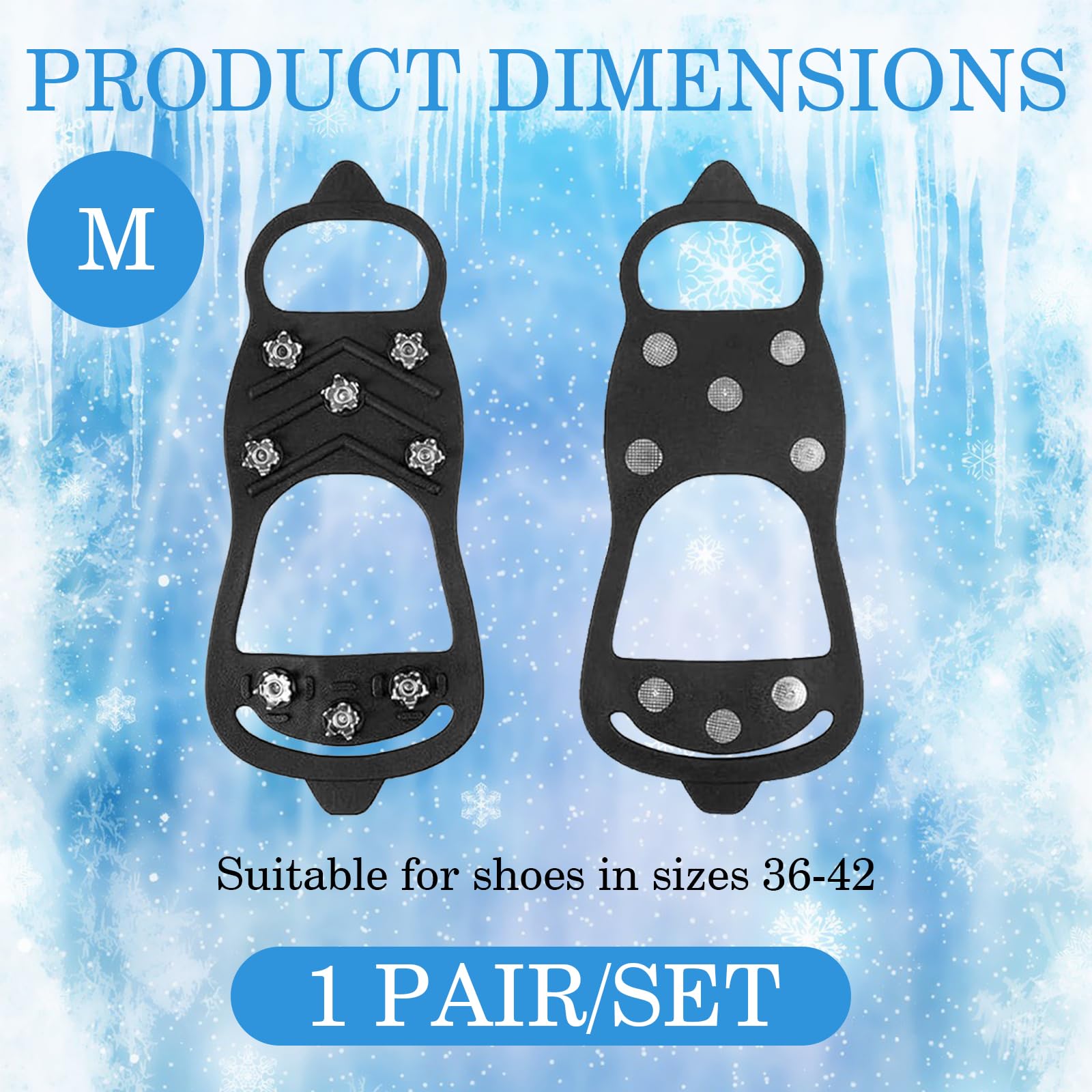 Crampons Neige, Crampons pour Chaussures d'hiver, Crampons avec 8 Dents, Crampons Antidérapants avec Pointes en Acier Inoxydable, Crampons Neige Antidérapants