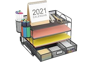 4-Trays Mesh Desktop File Organizer with Pen Holder | Paper Letter Tray...