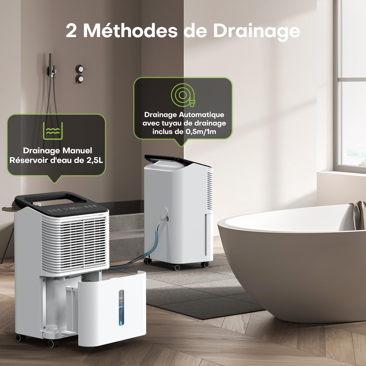 Deshumidificateur d air 16L/jour, Déshumidificateur de Chambre Ultra-silencieux, Contrôle Central Intelligent, Mode AUTO, Indicateur d'humidité, Minuterie 24H, Plus Puissant, Plus Efficace