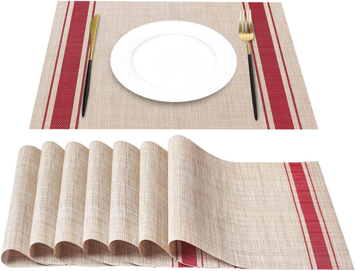UMORNING Placemats for Dinning Table Crossweave Woven Vinyl Non-Slip Insulation Place mat Washable Easy to Clean PVC Placemats for Kitchen Table Decoration 12x18 inches Set of 8（Red）