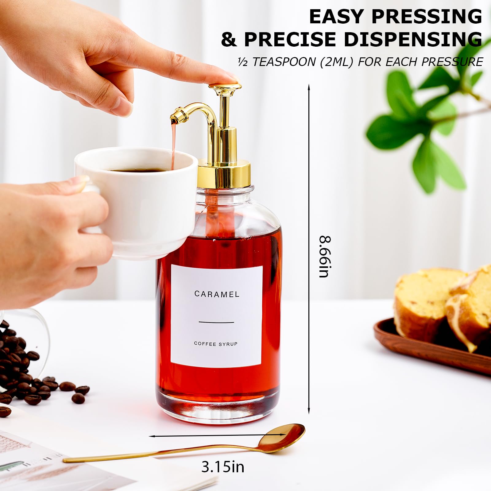 Dispenser per sciroppo di caffè per bar, Dispenser per sciroppo di vetro con pompa, Dispenser per sciroppo di caffè Bottiglia con vassoio, Cucchiaio per stazione caffè, Organizzatore per bar
