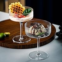 Vista 5 de Copas vintage Art Deco Coupé, juego de 6 vasos de cóctel Coupé acanalados, vasos de Martini clásicos de 10 onzas, elegante copa de Manhattan soplada