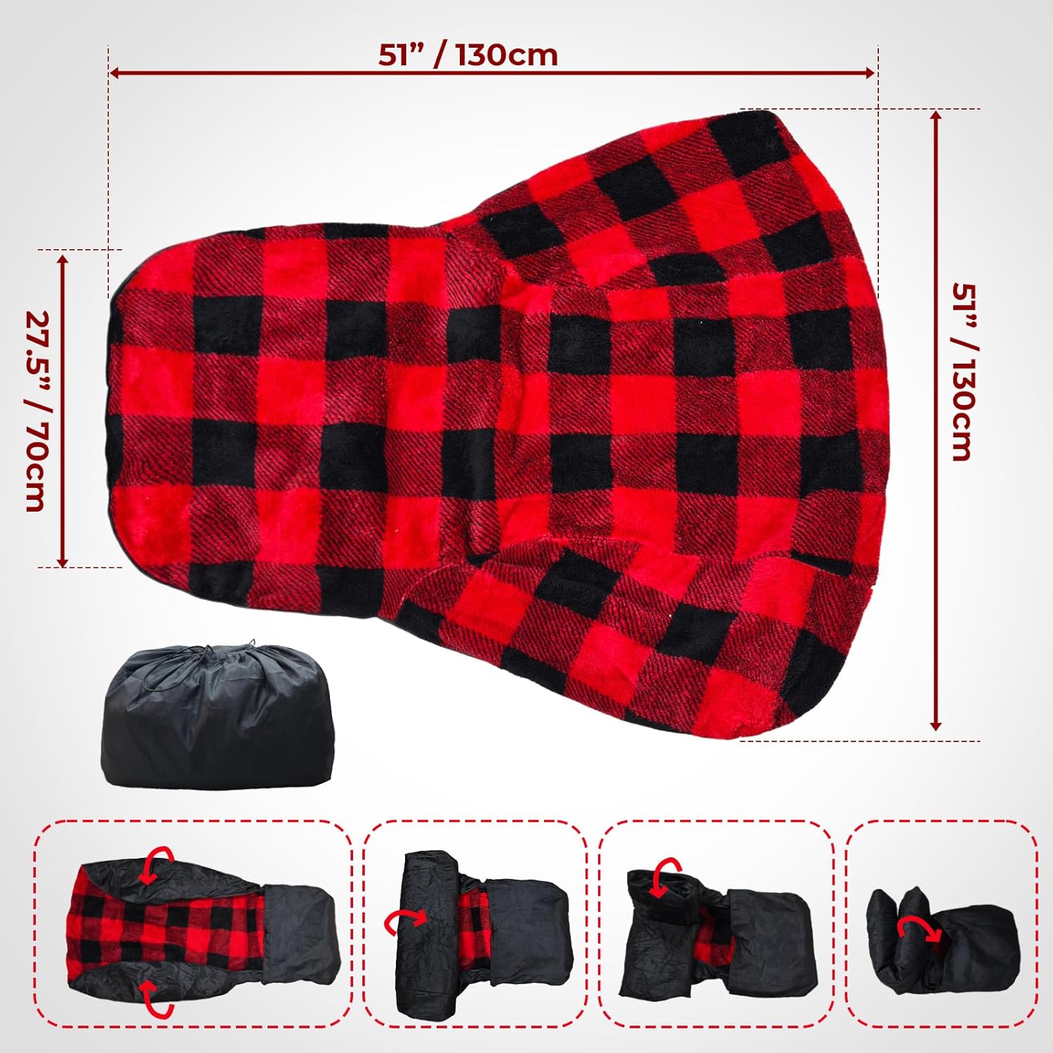 Waterproof Double Sided Chair Blanket, Cozy Sherpa Camping Blanket, Folding Outdoor Chair Covers for Patio, Lawn, Bonfire, Pool & Office Chairs, All-Season Use Chairs Blankets for Adults, Red - Image 2