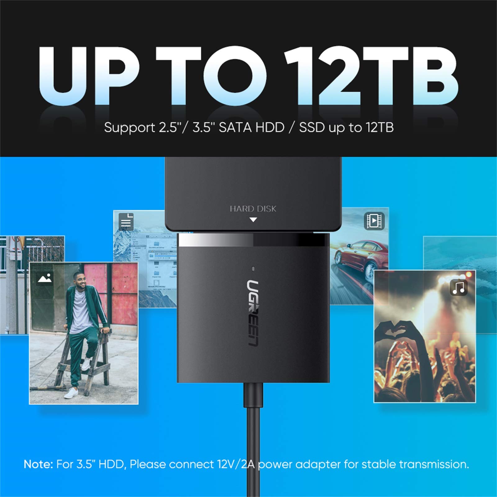 Ugreen USB 3.0 SATA SSD HDD Dönüştürücü Adaptör, Siyah