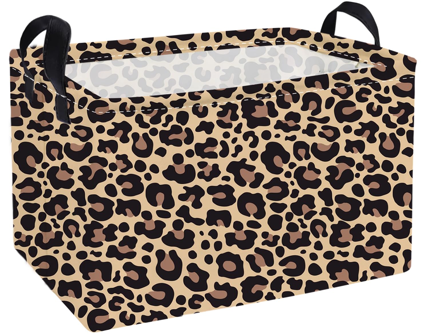 Essme Rectangular Leopard Print Baskets,Cute Basket with Handles for Room Decor, Book Bins,Shelf Basket.（New Leopard Print