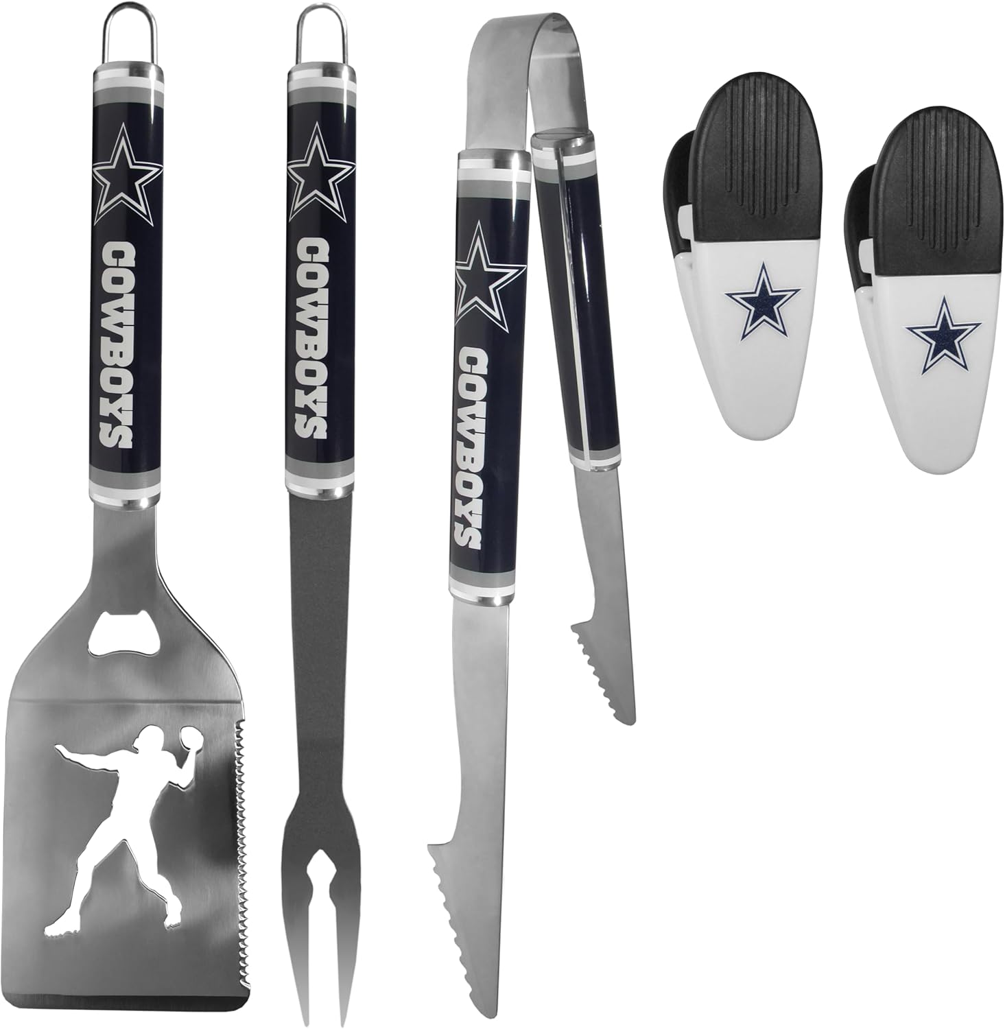 Siskiyou NFL Dallas Cowboys 3 pc Steel Logo BBQ Tools w/Chip Clips, One Size, Team Colors