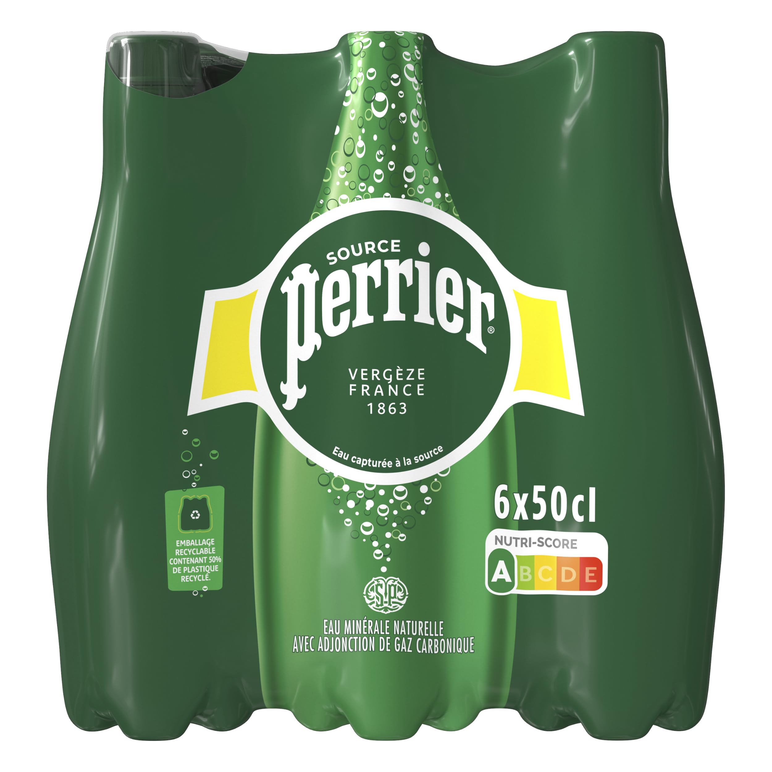 PERRIER Agua Mineral Natural con Gas, 4 packs 6 x 50cl, 24 botellas