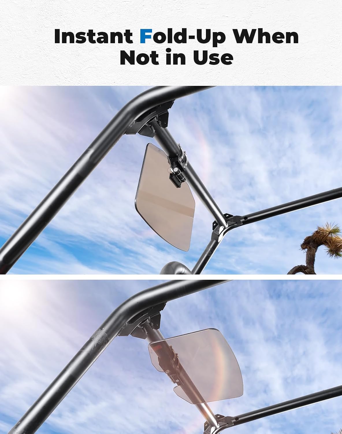 KEMIMOTO Oversized UTV Sun Visor Side X Side Clearview Compatible with Polaris RZR 1000 XP Ranger General Can am Defender Maverick X3 Pioneer 1000 CFMOTO Fit 1.5-2 in Roll Bars with Windshield