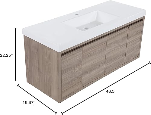 Miniatura 3 de Spring Mill Cabinets Kelby - Moderno tocador de baño flotante de 48 pulgadas con encimera blanca de lavabo individual, armario de 2 puertas, 2