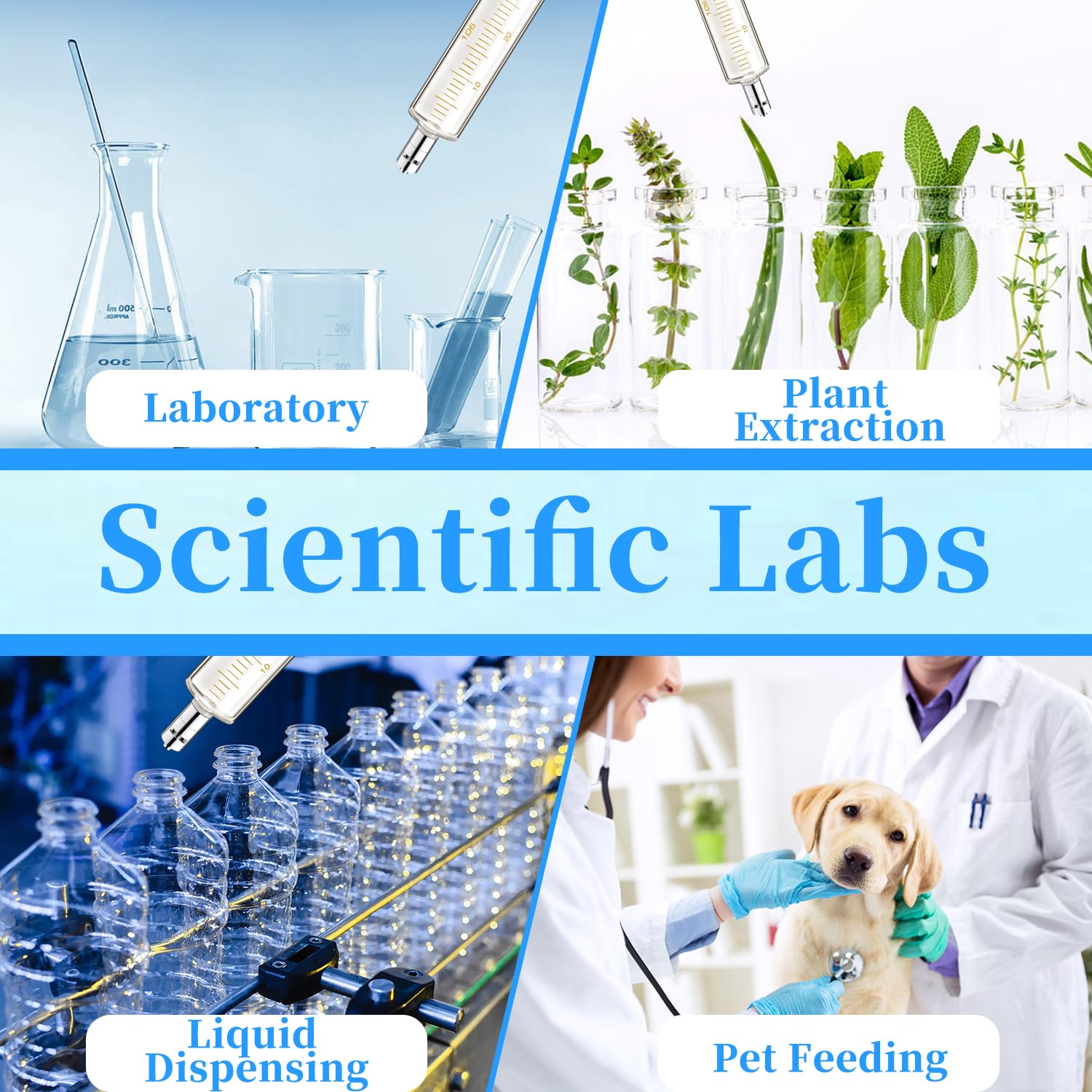 Confezione da 2 siringhe in vetro con tappo da 30 ml per laboratorio