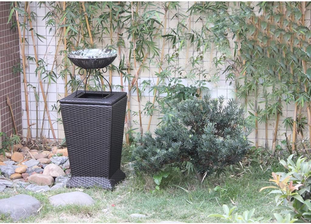 Waste Bins,Outdoor Ashtray Indoor and Outdoor Trash Cans Outdoor Trash Can Resin Wicker Trash Can Withpot for Deck or Patio Outdoor Recyclibin/with Ashtray/a