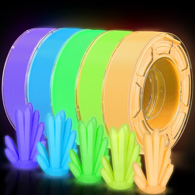 review Aystkniet PLA Filament 1.75mm Bundle, Glow in The Dark Filament Multicolor Pack with Green Blue Purple Orange Red, 3D Printer Filament 250g X 5 Spools, Dimensional Accuracy +/- 0.02 mm