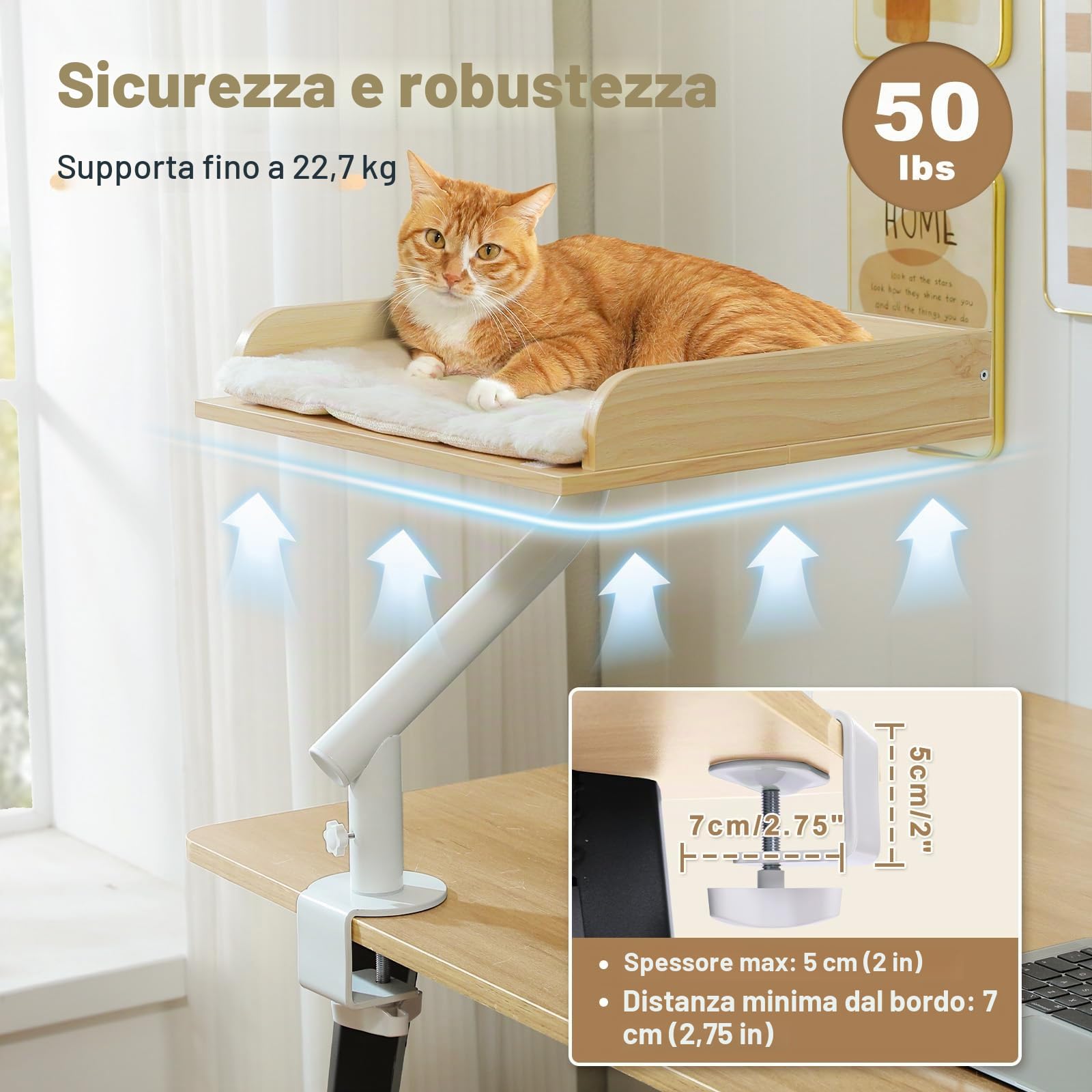 PAWZ Road Cuccia per gatti da scrivania in legno per interni, girevole a 360° e regolabile in altezza, amaca per gatti, supporto fino a 23kg