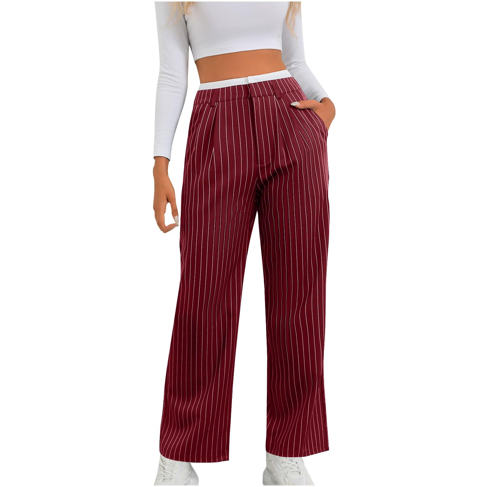 Ruziyoog Striped Suit Pants for Women Wide Leg Dress Pants High Waisted Loose Fit Business Casual Work Trousers