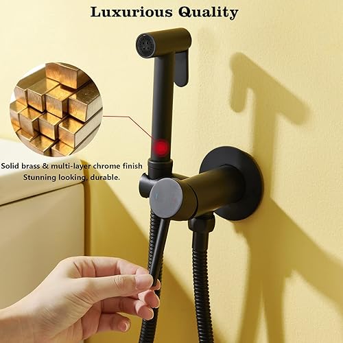 Miniatura 3 de Poopee Pulverizador de bidé de agua caliente para inodoro con válvula de latón caliente y frío, juego de accesorios de bidé de mano de acero