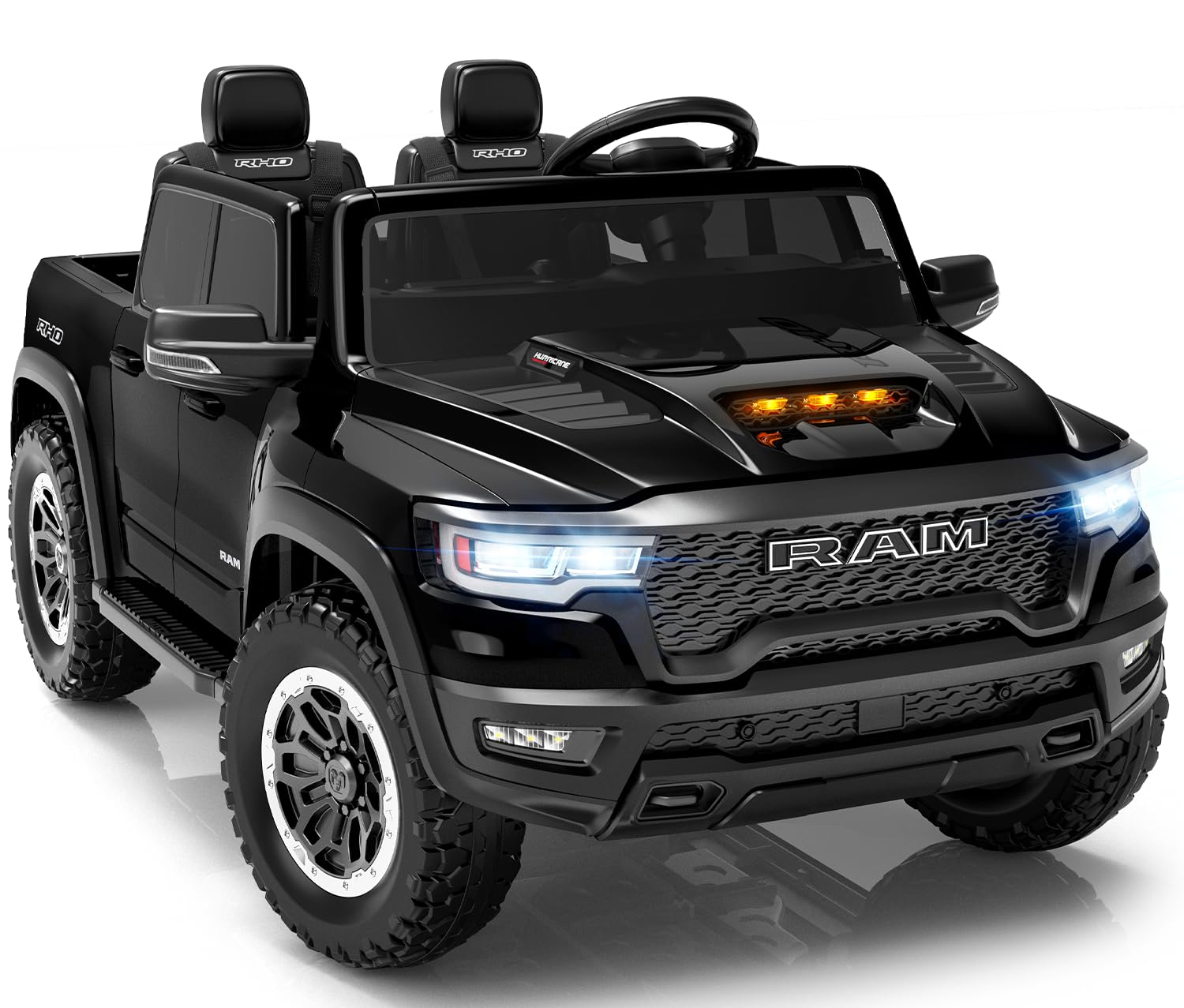 24V Ride on Toys for Big Kids, Licensed RAM 1500 RHO Electric Car for Kids w/Remote Control, Ride on Truck w/Bluetooth, LED Lights, Truck Bed Storage,