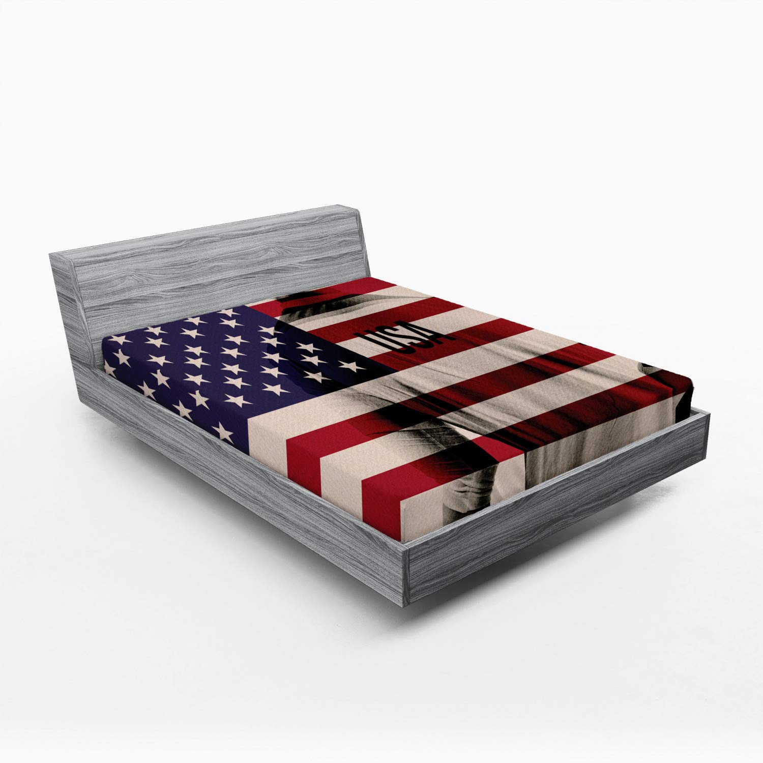 Ambesonne American Flag 2 Pack Fitted Sheet, Soccer Player, Bed Cover All-Round Elastic Deep Pockets 2 Pieces, Package Contains 2 Full Size Fitted Sheets, Beige Blue Red