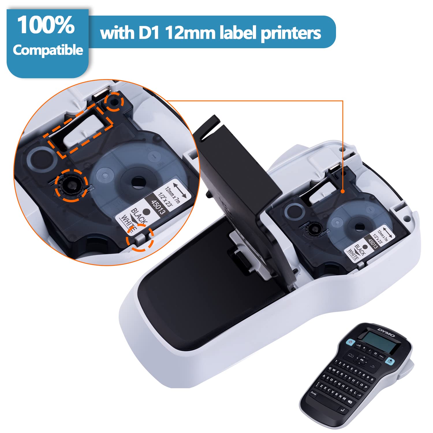 5 Packs Ruban Dymo D1 45013 S0720530 Noir Sur Blanc 12mm X 7m - Compatible LabelManager
